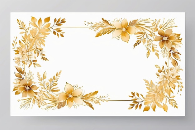 Modelo de cartão de moldura floral Gradiente dourado em fundo branco Ilustração de design vetorial para cartão de casamento Bunner Decoração de cantos retangulares