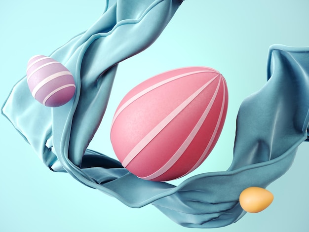 Modelo de cartão de saudação de Páscoa feliz com ovos pintados 3D renderização fundo abstrato moderno.