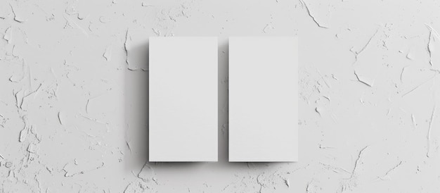 Modelo de cartão de visita vertical exibido em um fundo de papel texturizado branco