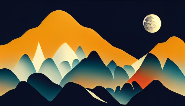Modelo de cartaz com paisagem de montanhas selvagens Elemento de design para cartão de panfleto de banner Ilustração artística digital forma geométrica natureza turismo paisagem fundo viagens montanhas aventura