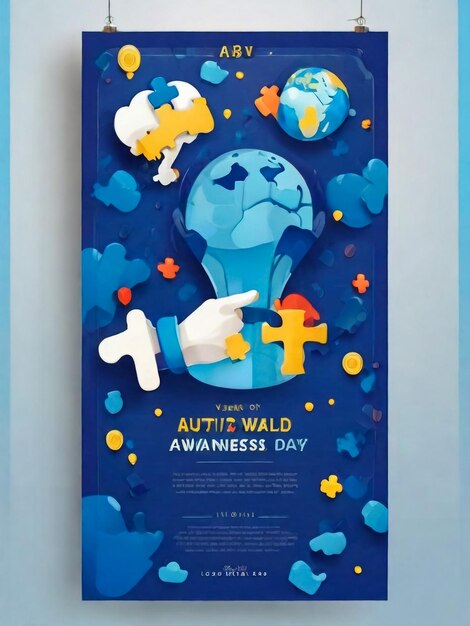 modelo de cartaz de bandeira vertical para o Dia Mundial de Conscientização sobre o Autismo