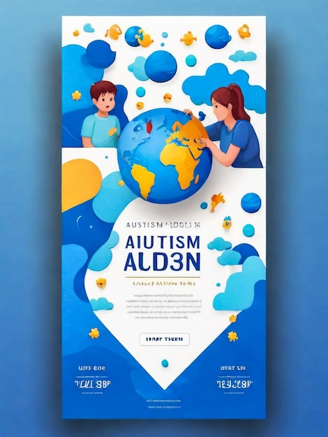 modelo de cartaz de bandeira vertical para o Dia Mundial de Conscientização sobre o Autismo