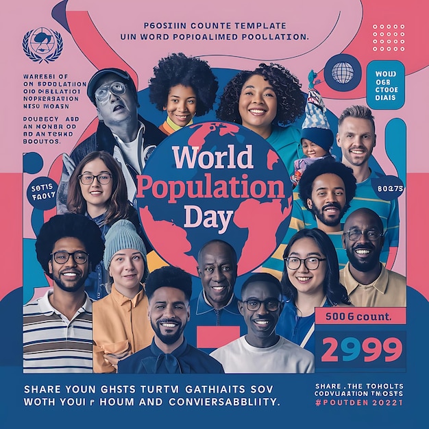 Modelo de cartaz de mídia social do Dia Mundial da População