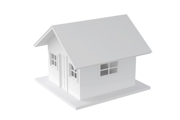 Modelo de casa 3D em fundo branco Conceito de propriedade imobiliária e mercado imobiliário