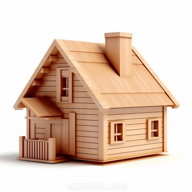 modelo de casa de madeira 3d isolado no fundo branco