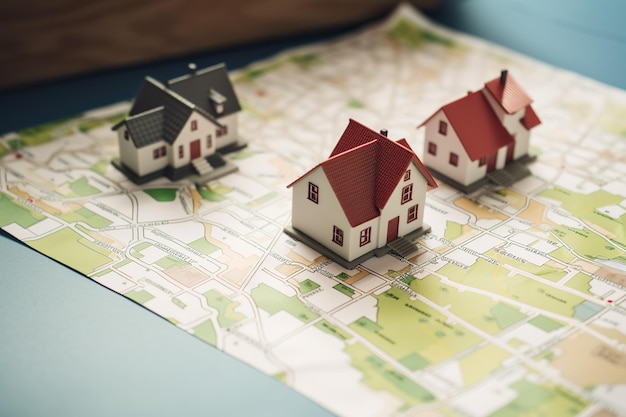 Modelo de casa pequena em papel de mapa