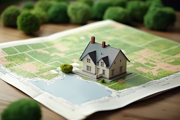 Modelo de casa pequena em papel de mapa