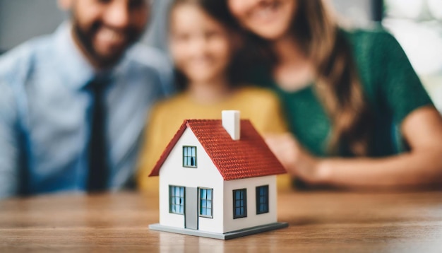 modelo de casa pequena minimalista em uma mesa simbolizando a vida moderna e as aspirações domésticas com um borrão