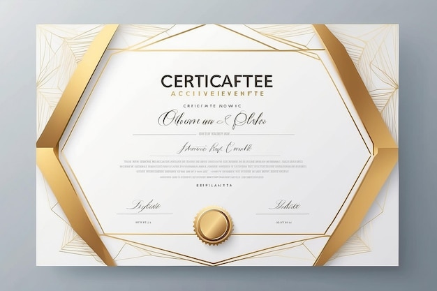 Modelo de certificado de realização de efeito geométrico verde e dourado Desenho em branco vetorial