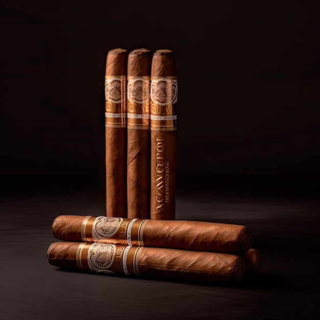 Modelo de charutos de luxo de Cuba Banner publicitário Fumo de produtos e caixas de tabaco Demonstração de mercadorias exclusivas Ilustração de IA gerativa