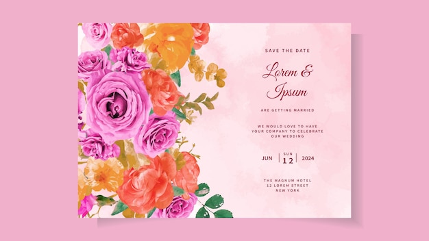 Modelo de conjunto de flores de moldura de cartão de convite de casamento