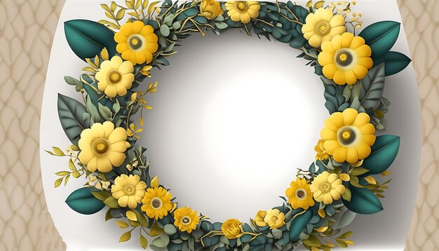 Modelo de convite de casamento de coroa floral premium Flores amarelas elegantes modernas