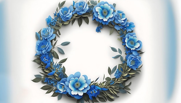 Modelo de convite de casamento de coroa floral premium Flores azuis elegantes modernas