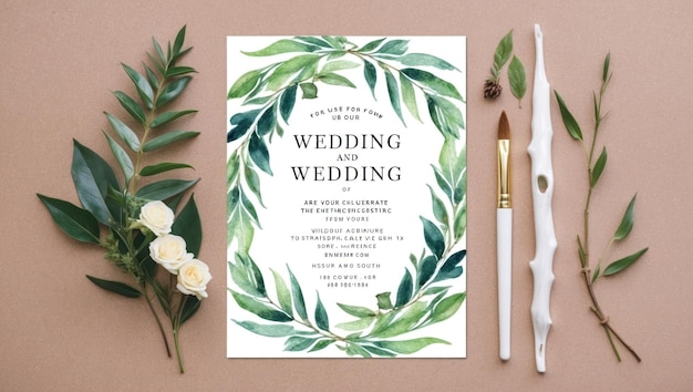 Modelo de convite de casamento elegante com desenho de aquarela floral pintado à mão