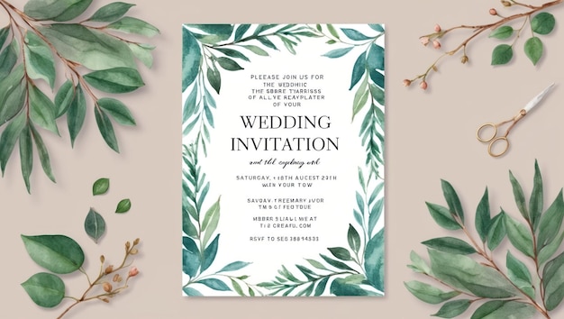Modelo de convite de casamento elegante com desenho de aquarela floral pintado à mão