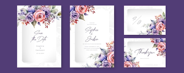 Modelo de convite de casamento floral com flores e folhas de sakura castanhas decoração conceito de design de cartão botânico