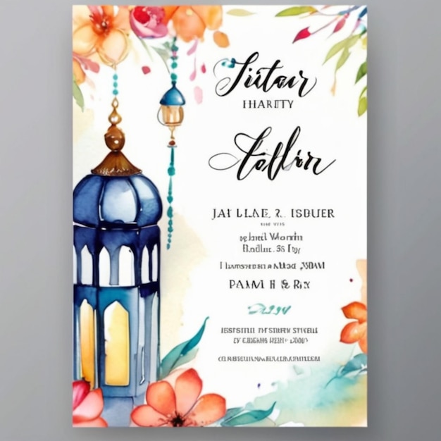 Foto modelo de convite para uma festa de iftar vertical de aquarela vetorial elegante