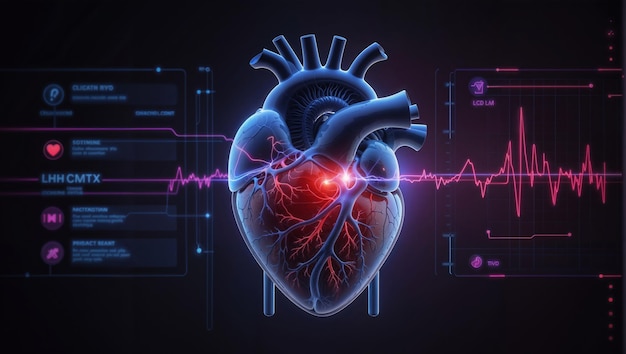 Modelo de coração humano em ecrã digital futuro diagnóstico