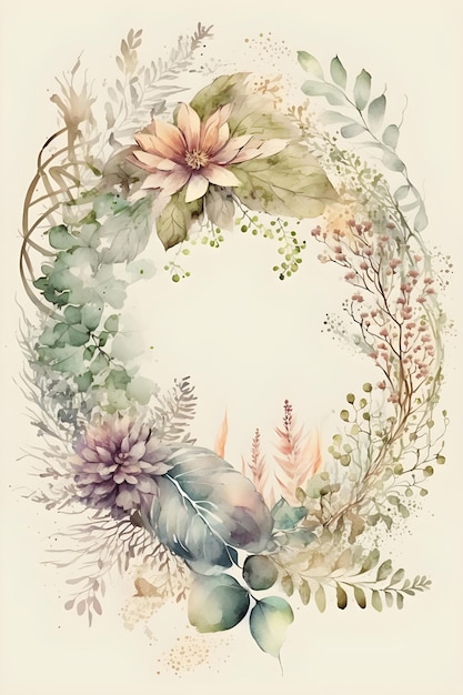 Modelo de coroa de flores botânica floral em aquarela