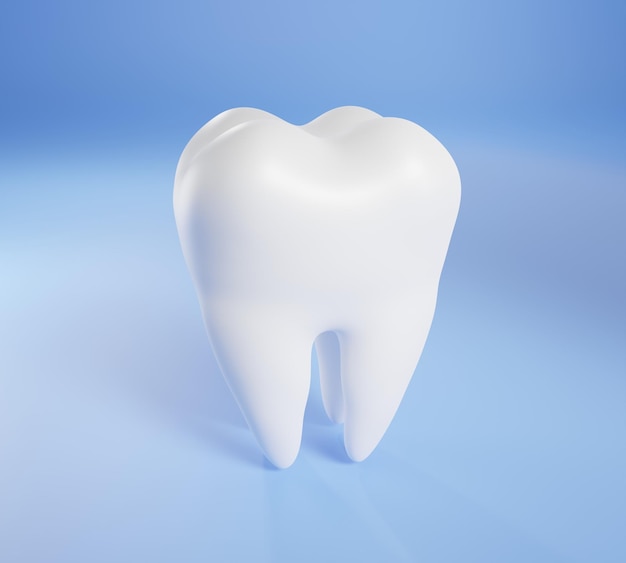 Modelo de dente dental em um fundo azul conceito de exame odontológico e higiene dental 3d render