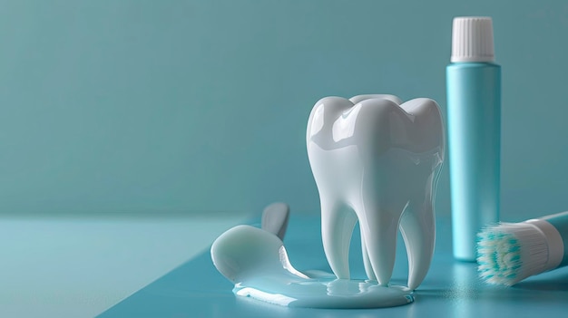 Modelo de dente molar de porcelana brilhante em um fundo neutro para educação dentária