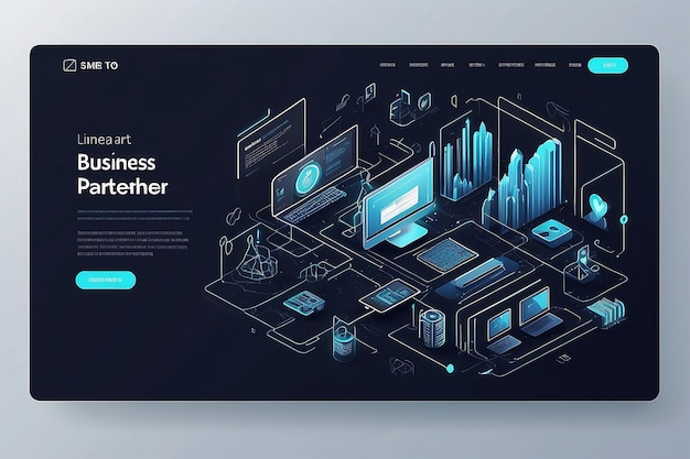 Modelo de design de arte linear de site vetorial Conceito de parceria de negócios