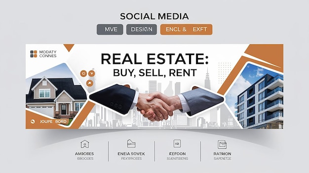 Modelo de design de banner de cobertura de mídia social imobiliária