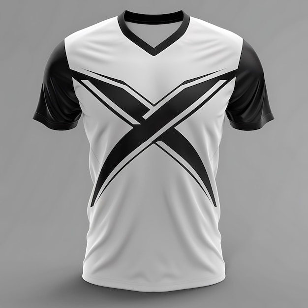 Foto modelo de design de camiseta esportiva de futebol preto e branco