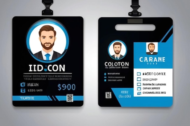 Modelo de design de cartão de identificação profissional corporativo vetorial com azul preto