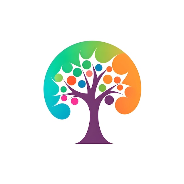 Modelo de design de logotipo de árvore colorida Elemento de design de logotipo de ícone de árvore abstrata