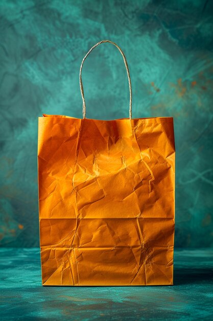 Foto modelo de design de saco de papel laranja para mockup ai gerado