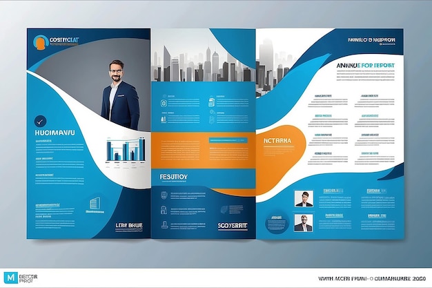 Foto modelo de design vetorial para brochura annualreport magazine poster apresentação corporativa portfolio flyer layout infográfico moderno com tamanho de cor azul a4 frente e traseiro fácil de usar e editar