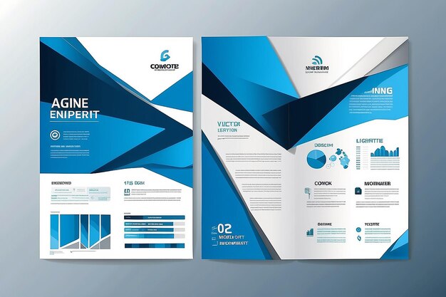 Modelo de design vetorial para brochura Relatório anual Revista Poster Apresentação corporativa Portfolio Flyer layout infográfico moderno com tamanho de cor azul A4 Frente e traseiro