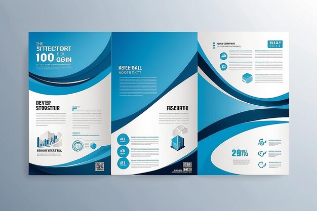 Modelo de design vetorial para brochura Relatório anual Revista Poster Apresentação corporativa Portfolio Flyer layout infográfico moderno com tamanho de cor azul A4 Frente e traseiro