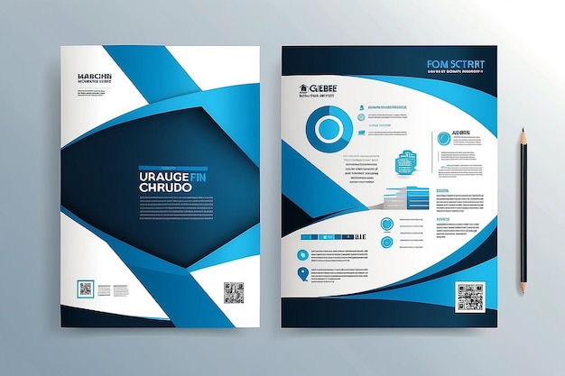 Modelo de design vetorial para brochura Relatório anual Revista Poster Apresentação corporativa Portfolio Flyer layout infográfico moderno com tamanho de cor azul A4 Frente e traseiro