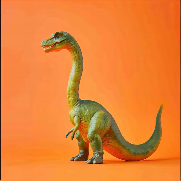 Modelo de dinossauro de brinquedo realista com fundo laranja