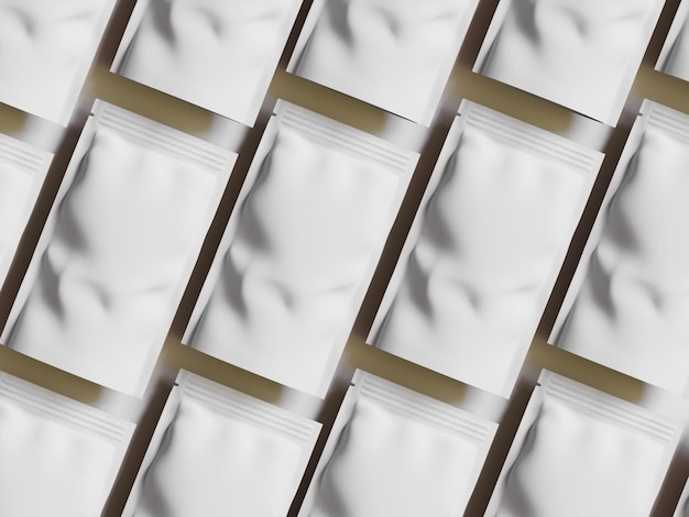 Modelo de embalagem de folha de plástico em branco ou de saco isolado sobre fundo branco