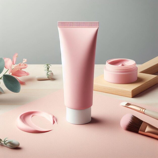 Foto modelo de embalagem de tubo de cosméticos rosa modelo de tubo de creme em branco modelo de tubo para cuidados com a pele modelo de tubo