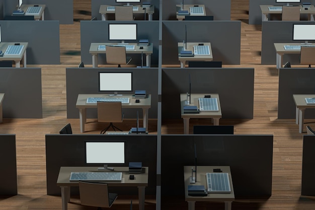Foto modelo de escritório com piso de madeiraconcepção abstrata3d rendering