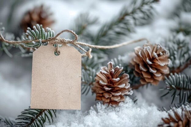 modelo de etiqueta de presente de Natal vazio em um fundo de primavera