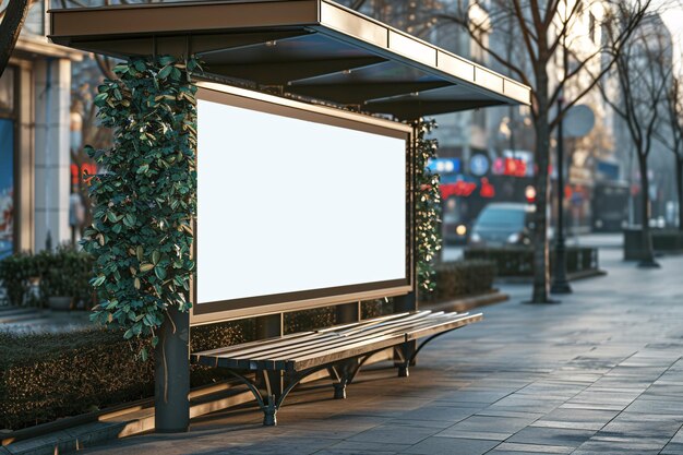 Modelo de exibição de publicidade ao ar livre em branco em uma parada de transporte público
