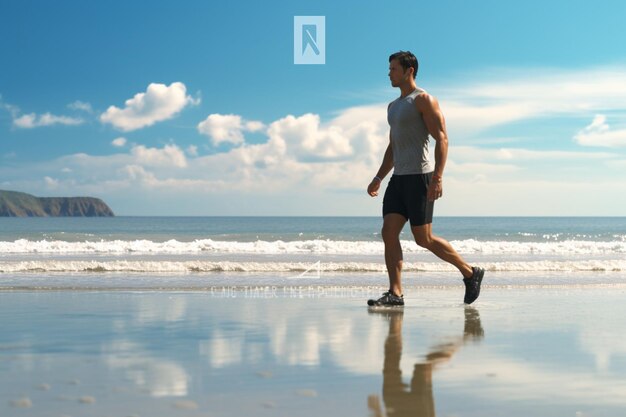 Foto modelo de fitness em um cenário sereno de praia