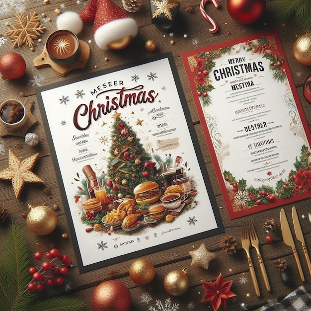 Foto modelo de folheto de menu de natal com tipografia alegre gerada por ia