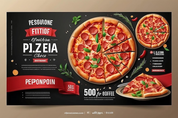 Foto modelo de folheto de voucher de presente de restaurante com deliciosa pizza de queijo pepperoni