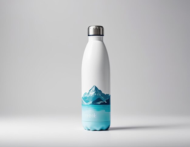 Modelo de garrafa de água atraente e profissional em um fundo branco limpo