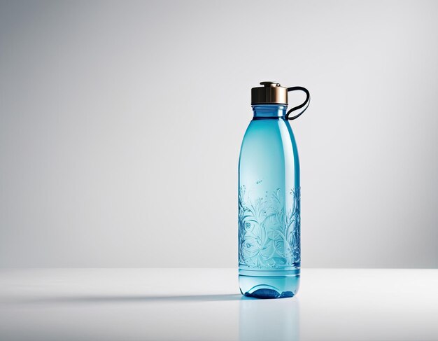 Modelo de garrafa de água atraente e profissional em um fundo branco limpo