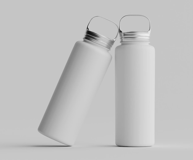 Modelo de garrafas de água isoladas brancas em branco