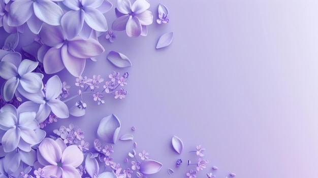 Foto modelo de ilustração 3d floral com lugar para texto em cores pastel flores e pétalas lilas estilo aquarela modelo de ilustração moderna
