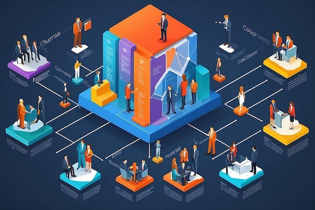 Modelo de infografia isométrica 3D de estrutura corporativa simplificada