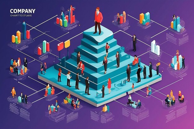 Modelo de infografia isométrica 3D de estrutura corporativa simplificada